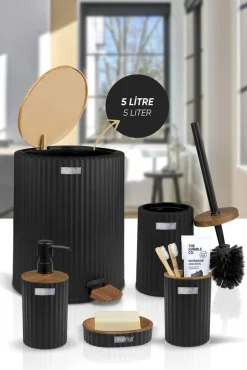 Zestaw łazienkowy 5 el Coliseum czarny/drewno * OKYANUS Discount
