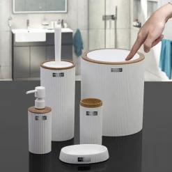 Zestaw łazienkowy Kely Round white/wood * HowHomely Hot