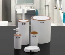 Zestaw łazienkowy Kely Round white/wood * HowHomely Hot