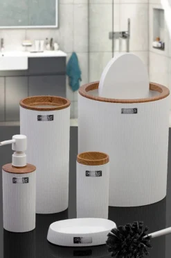 Zestaw łazienkowy Kely Round white/wood * HowHomely Hot