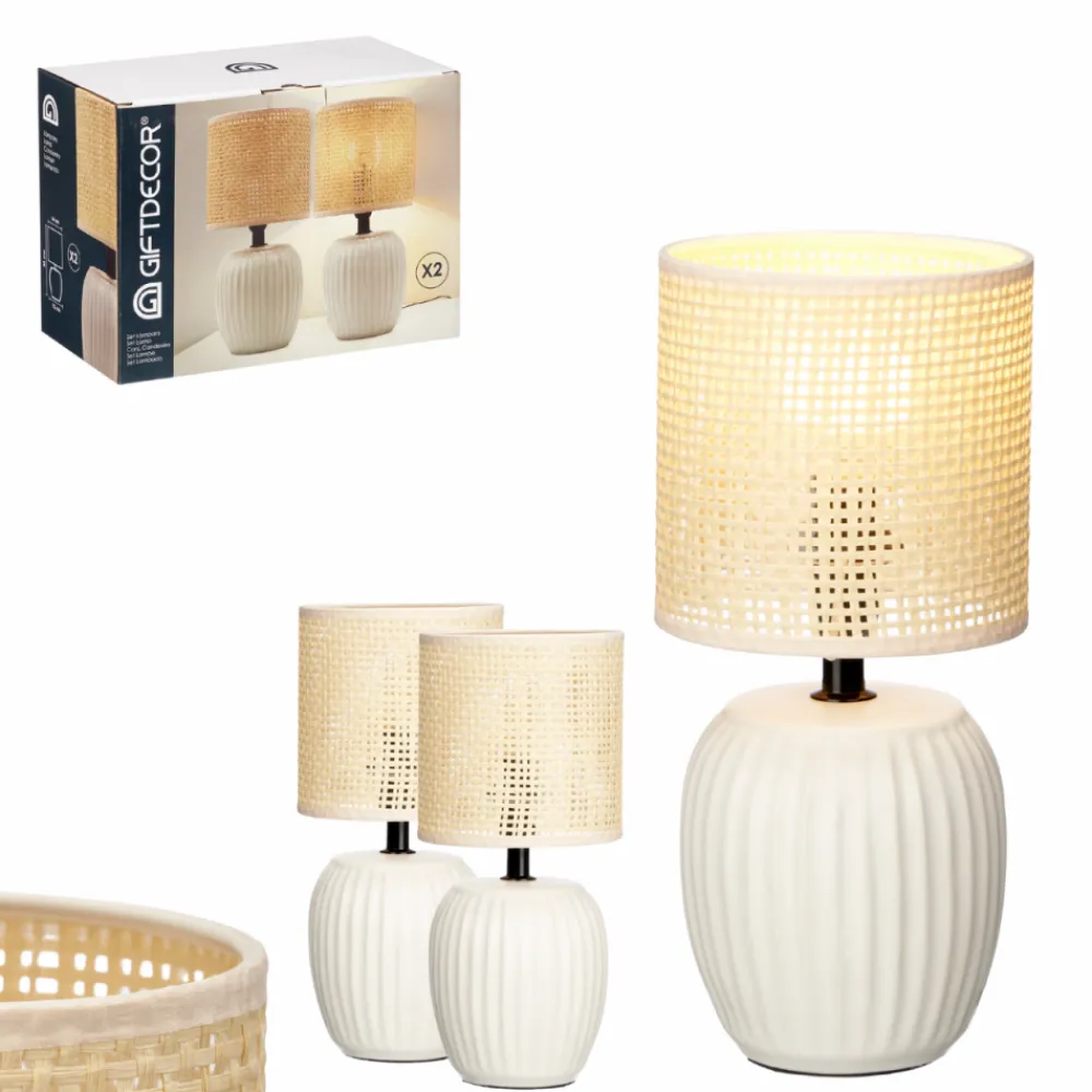 Zestaw dwóch lamp z beżowym abażurem * GIFTDECOR Discount