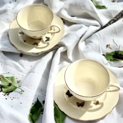 Zestaw 2 filiżanek do espresso Ecru Motylki 125 ml * Duo Outlet