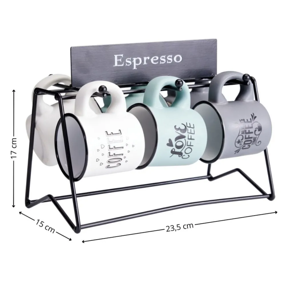 Zestaw 6 filiżanek do espresso ze stojakiem * HowHomely Outlet