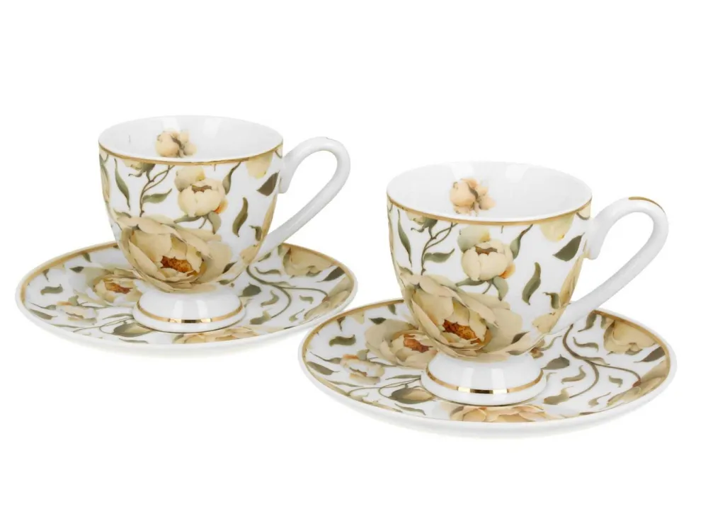 Zestaw 2 filiżanek espresso English Roses White 90 ml * Duo Outlet