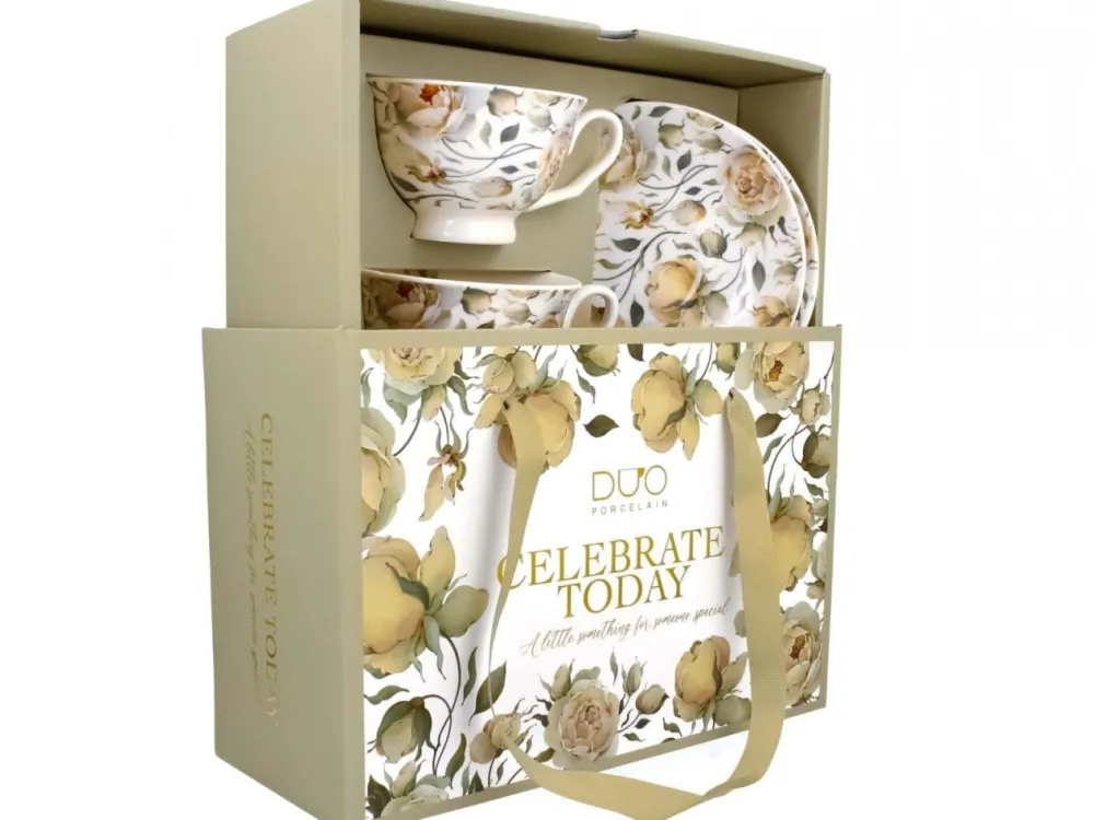 Zestaw 2 filiżanek ze spodkami ENGLISH ROSES WHITE 2x250 ml * Duo Best