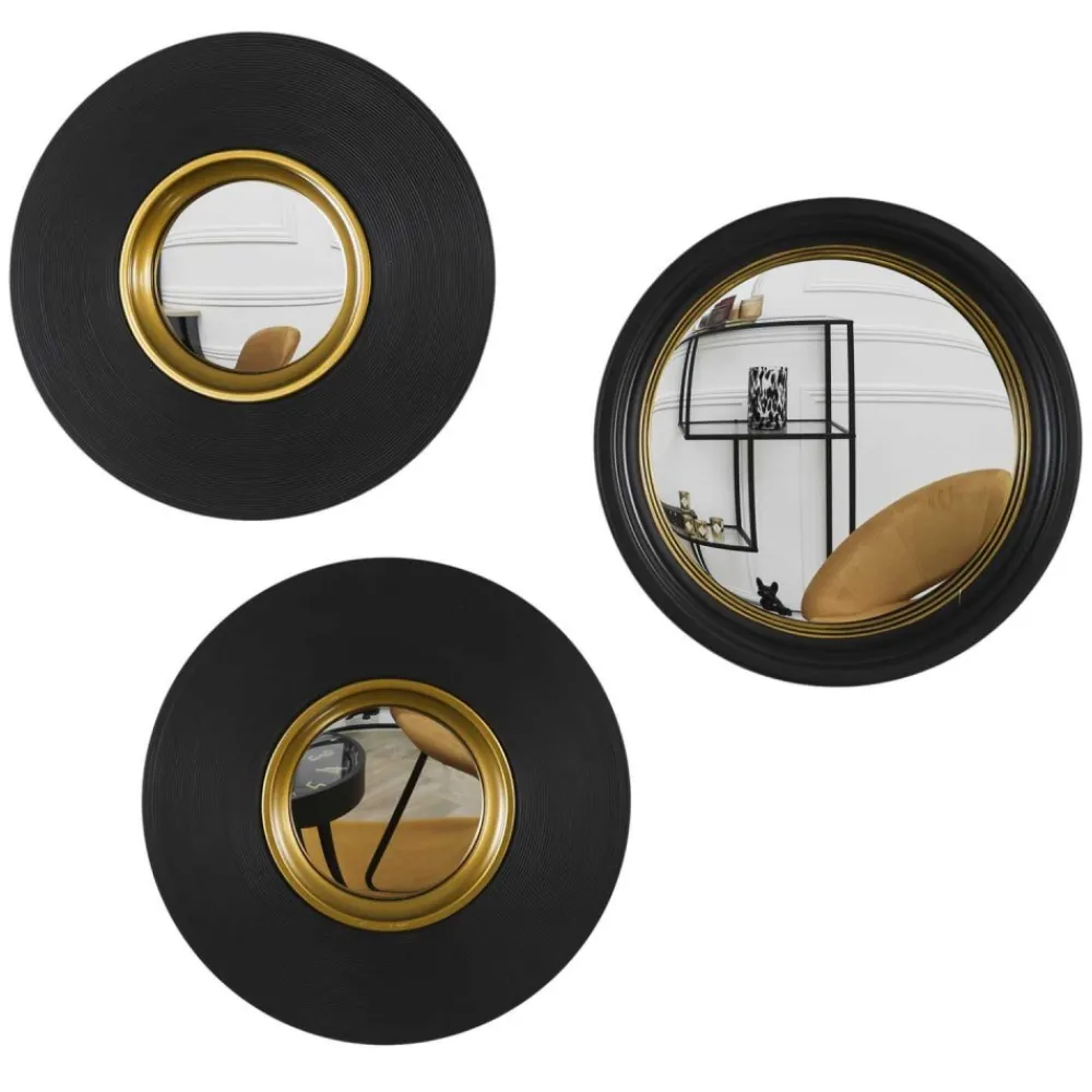 Zestaw 3 luster ściennych Vinyl czarno-złote * HowHomely Online