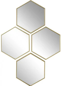 Zestaw 4 luster HEXI heksagony w złotej ramie * HowHomely Best