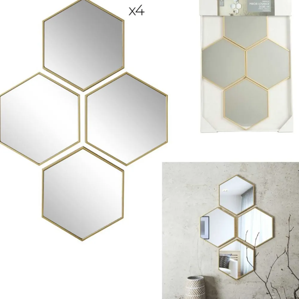 Zestaw 4 luster HEXI heksagony w złotej ramie * HowHomely Best