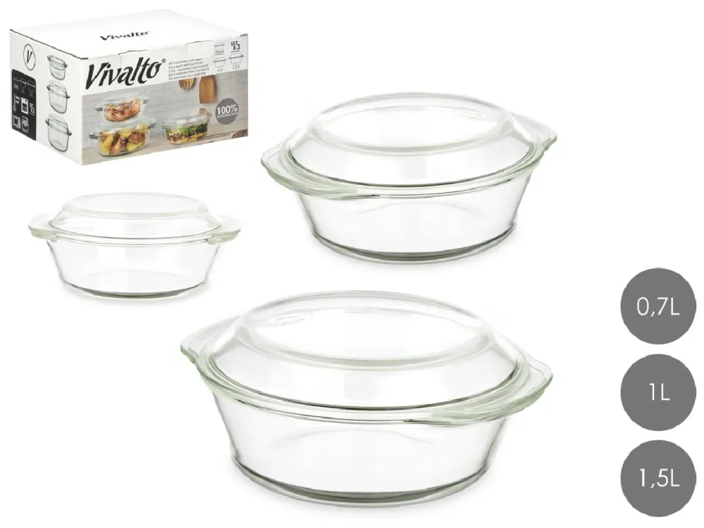 Zestaw 3 naczyń do zapiekania 700ml, 1l, 1,5l * VIVALTO Clearance
