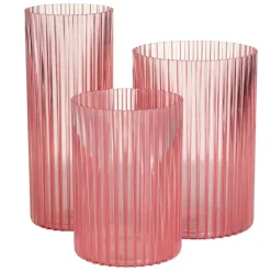 Zestaw 3 nowoczesnych wazonów RIBS transparentny różowy * HowHomely New