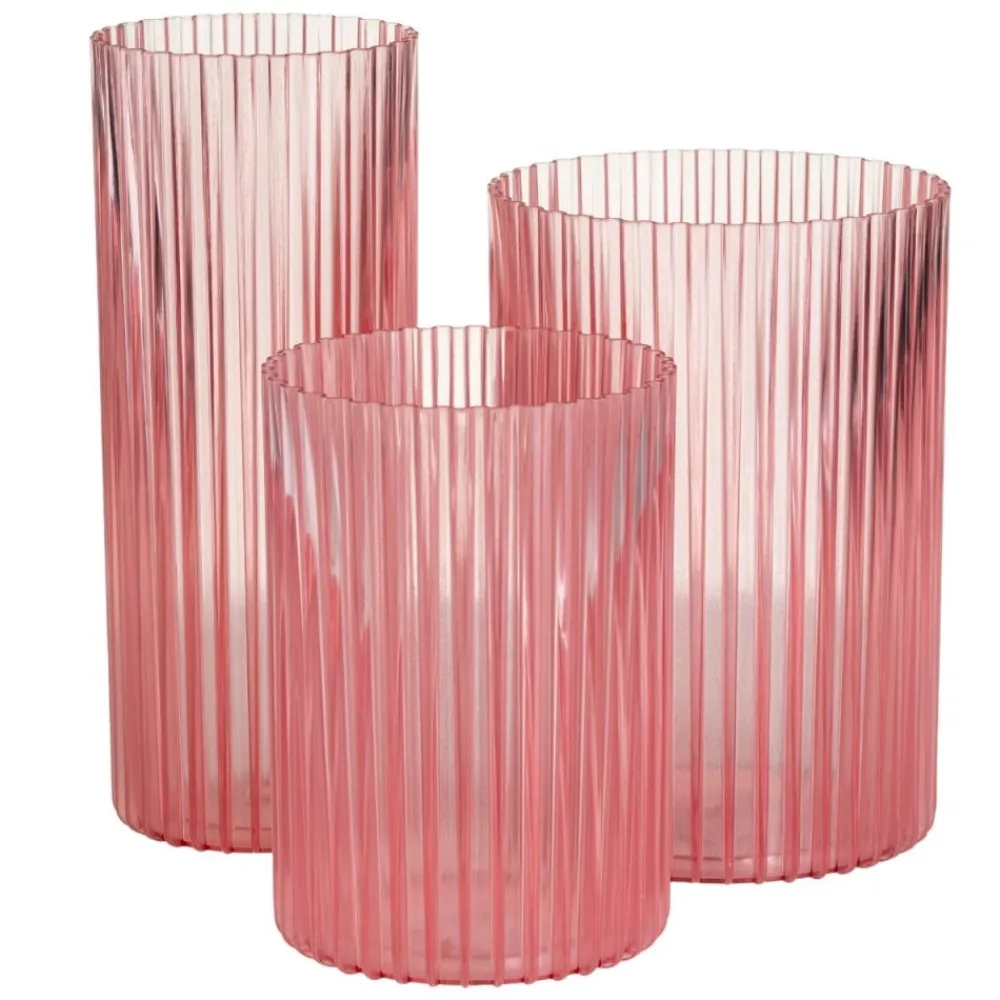 Zestaw 3 nowoczesnych wazonów RIBS transparentny różowy * HowHomely New