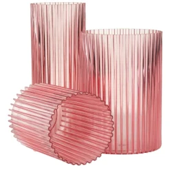 Zestaw 3 nowoczesnych wazonów RIBS transparentny różowy * HowHomely New