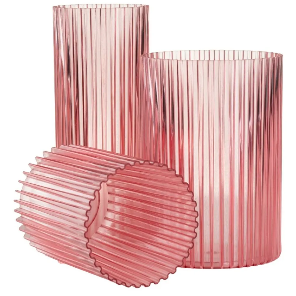 Zestaw 3 nowoczesnych wazonów RIBS transparentny różowy * HowHomely New
