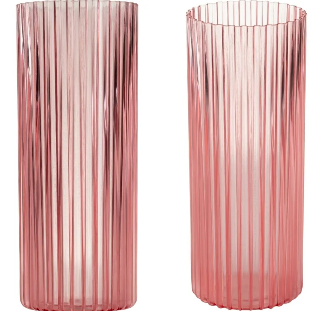 Zestaw 3 nowoczesnych wazonów RIBS transparentny różowy * HowHomely New