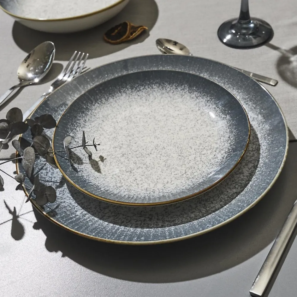 Zestaw obiadowy ceramiczny 12 el. AURA szary * Online