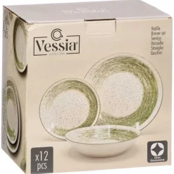 Zestaw talerzy 12 el. z efektem nakrapiania zielony * VESSIA Discount
